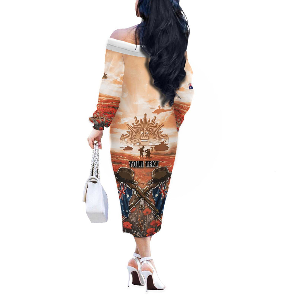 Personalised ANZAC Day Off The Shoulder Long Sleeve Dress Commemorative Soldier Tribute