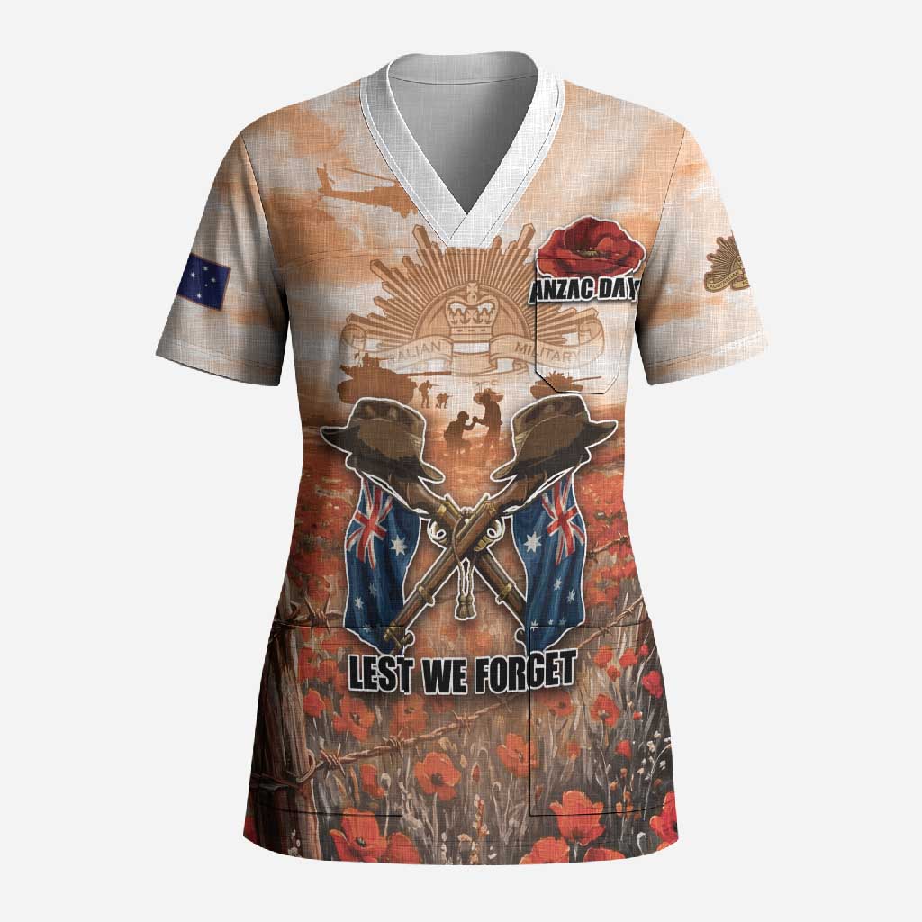 Personalised ANZAC Day Scrub Top Commemorative Soldier Tribute