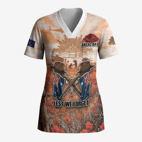 Personalised ANZAC Day Scrub Top Commemorative Soldier Tribute