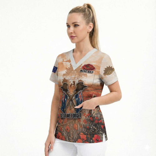 Personalised ANZAC Day Scrub Top Commemorative Soldier Tribute