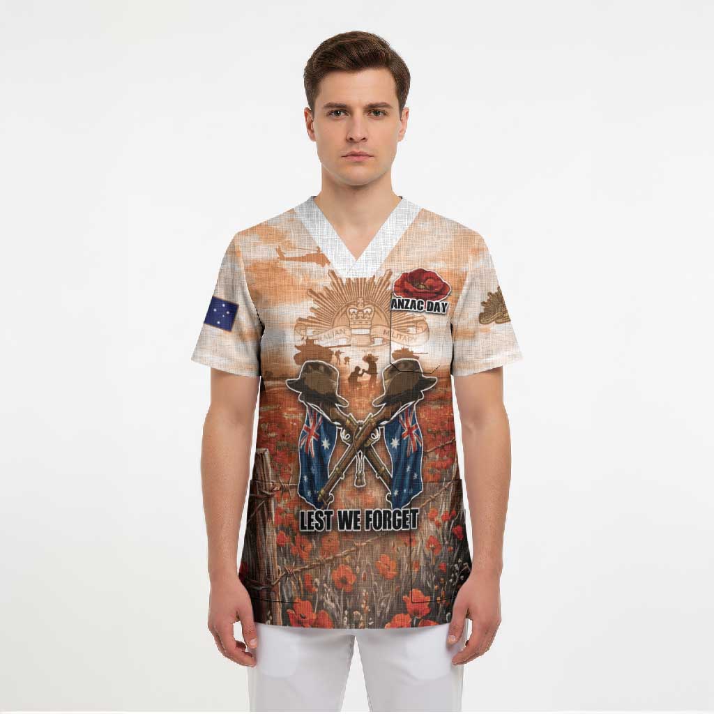Personalised ANZAC Day Scrub Top Commemorative Soldier Tribute