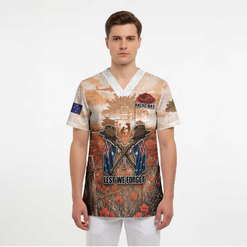 Personalised ANZAC Day Scrub Top Commemorative Soldier Tribute