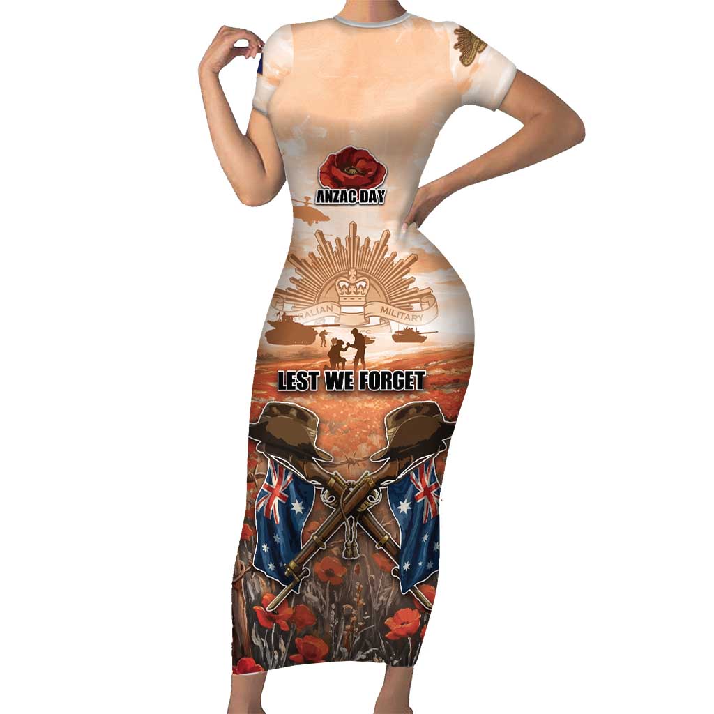 Personalised ANZAC Day Short Sleeve Bodycon Dress Commemorative Soldier Tribute