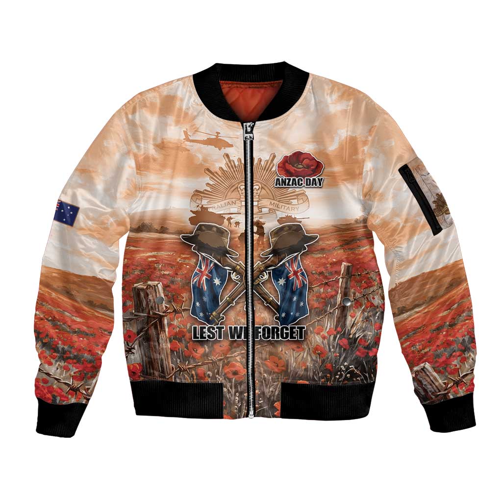Personalised ANZAC Day Sleeve Zip Bomber Jacket Commemorative Soldier Tribute