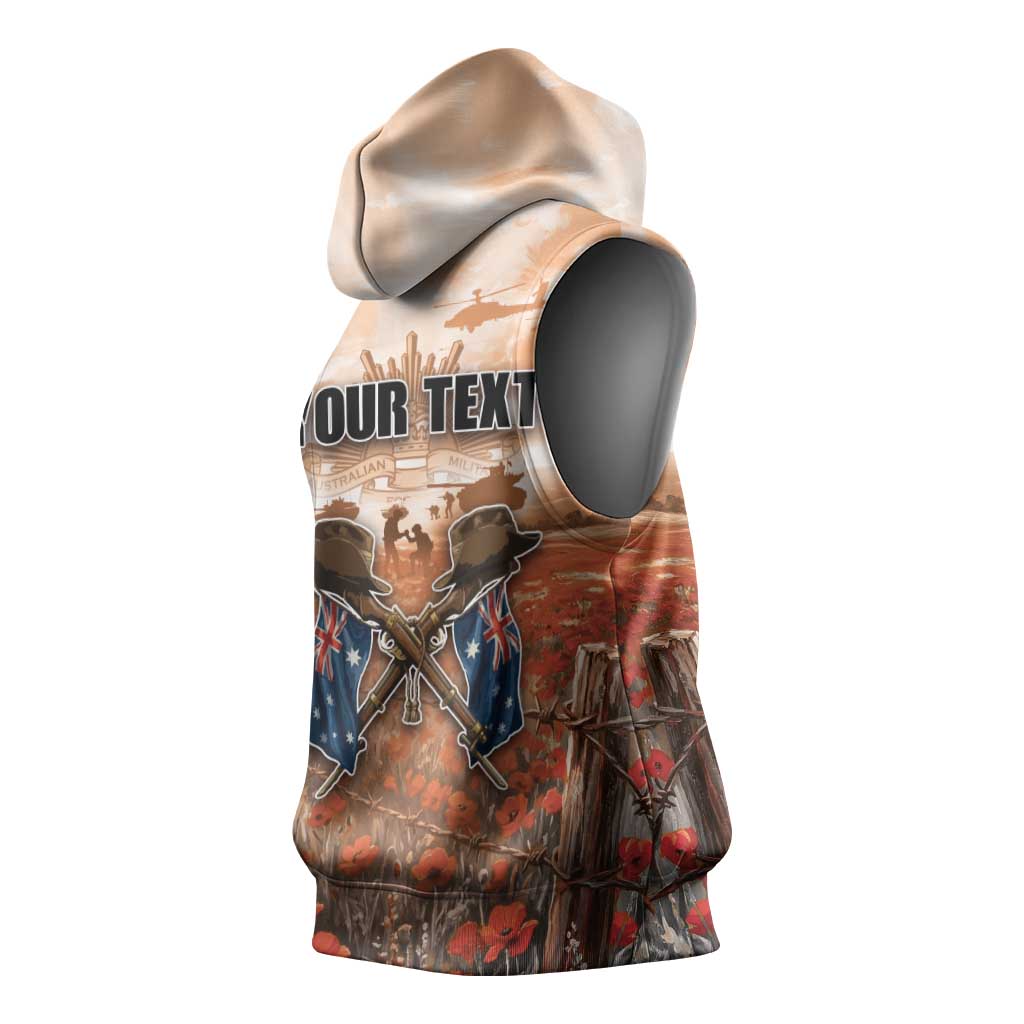 Personalised ANZAC Day Sleeveless Hoodie Commemorative Soldier Tribute