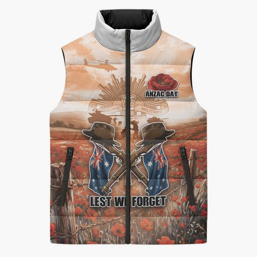 Personalised ANZAC Day Sleeveless Puffer Jacket Commemorative Soldier Tribute