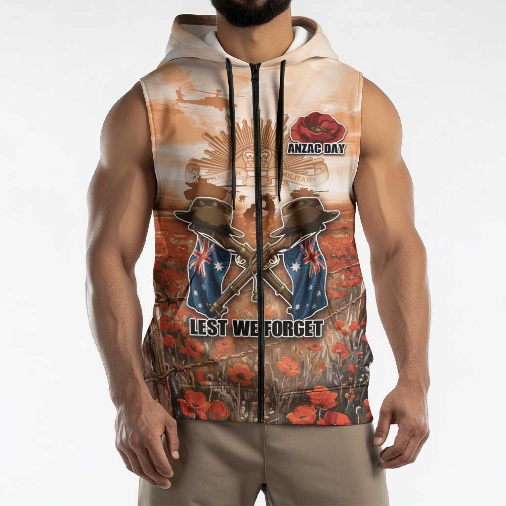 Personalised ANZAC Day Sleeveless Zip Hoodie Commemorative Soldier Tribute