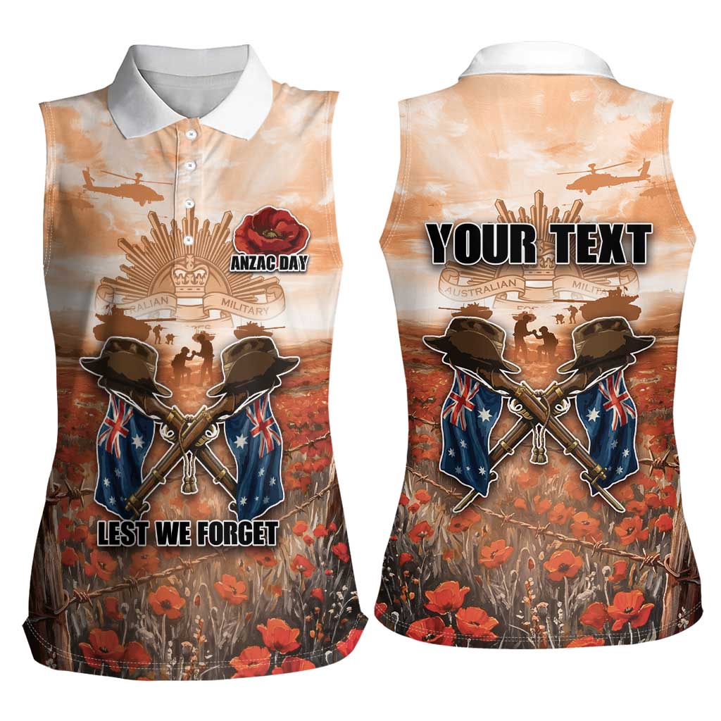 Personalised ANZAC Day Women Sleeveless Polo Shirt Commemorative Soldier Tribute