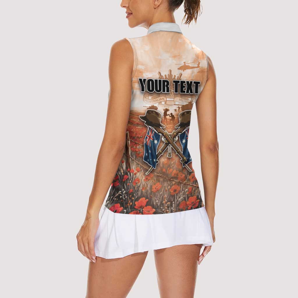 Personalised ANZAC Day Women Sleeveless Polo Shirt Commemorative Soldier Tribute