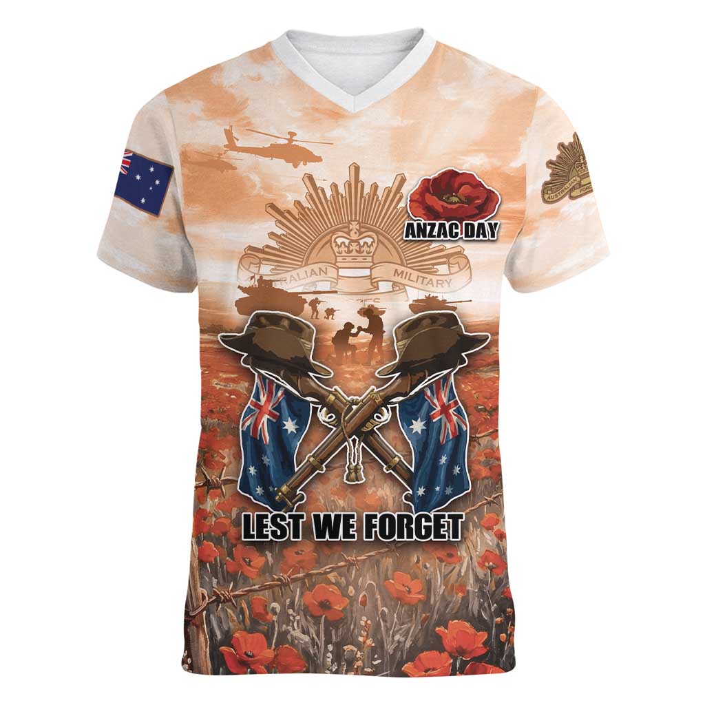 Personalised ANZAC Day Women V-Neck T-Shirt Commemorative Soldier Tribute