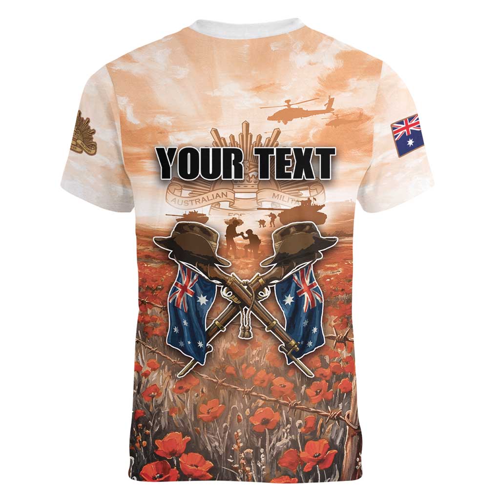 Personalised ANZAC Day Women V-Neck T-Shirt Commemorative Soldier Tribute