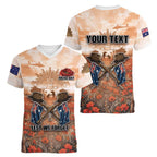 Personalised ANZAC Day Women V-Neck T-Shirt Commemorative Soldier Tribute