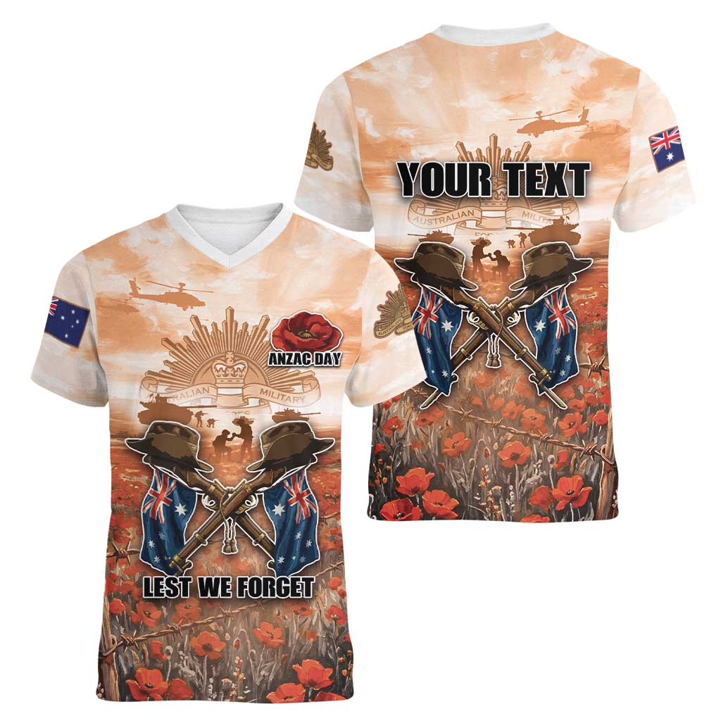 Personalised ANZAC Day Women V-Neck T-Shirt Commemorative Soldier Tribute