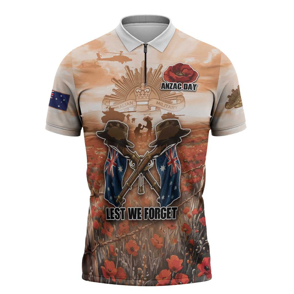 Personalised ANZAC Day Zipper Polo Shirt Commemorative Soldier Tribute