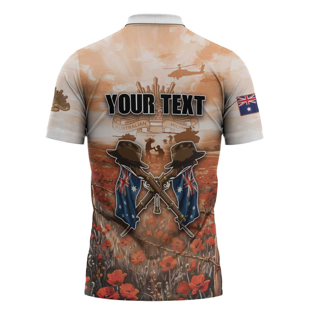 Personalised ANZAC Day Zipper Polo Shirt Commemorative Soldier Tribute