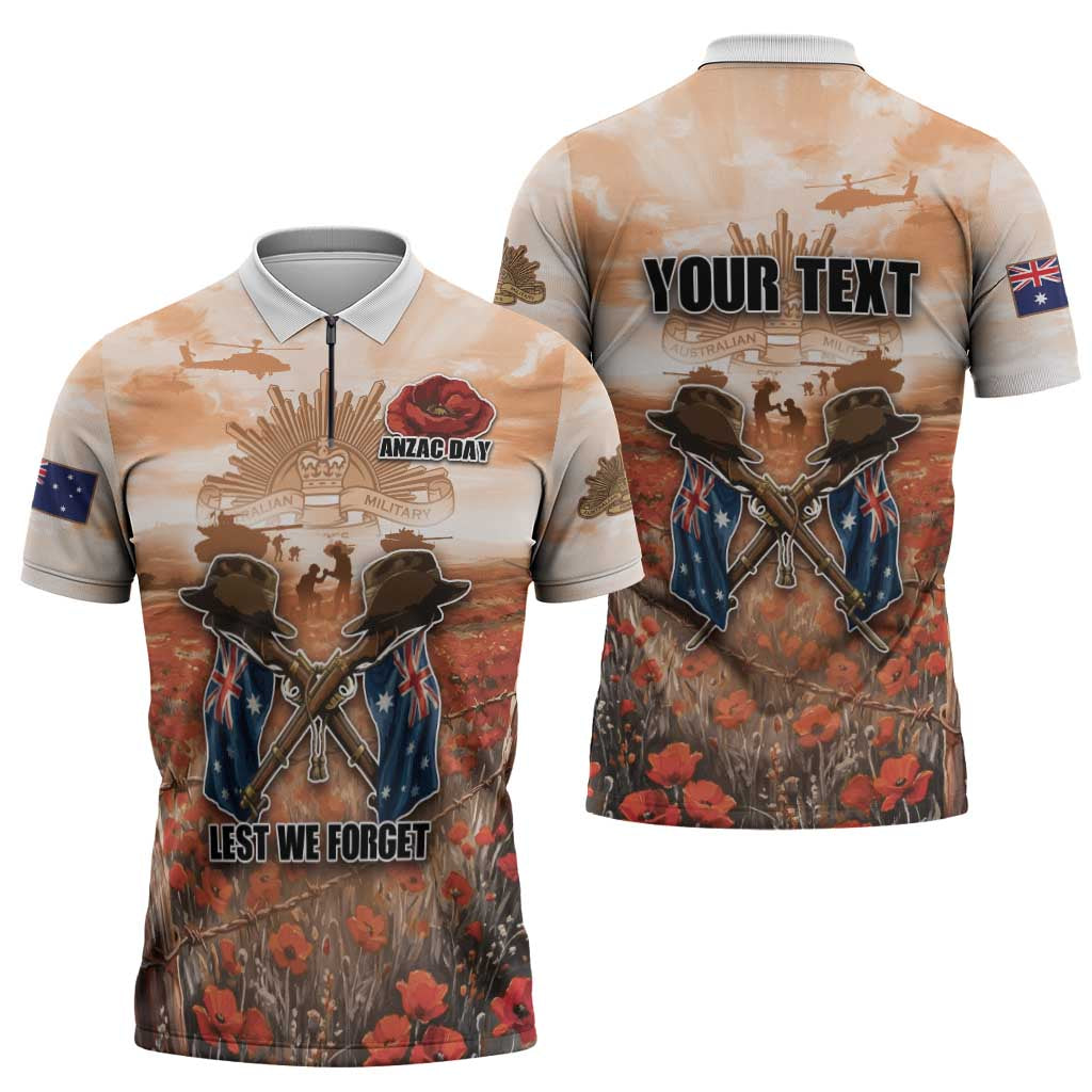 Personalised ANZAC Day Zipper Polo Shirt Commemorative Soldier Tribute
