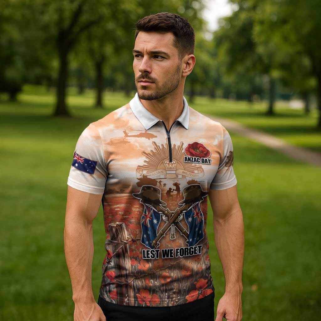Personalised ANZAC Day Zipper Polo Shirt Commemorative Soldier Tribute
