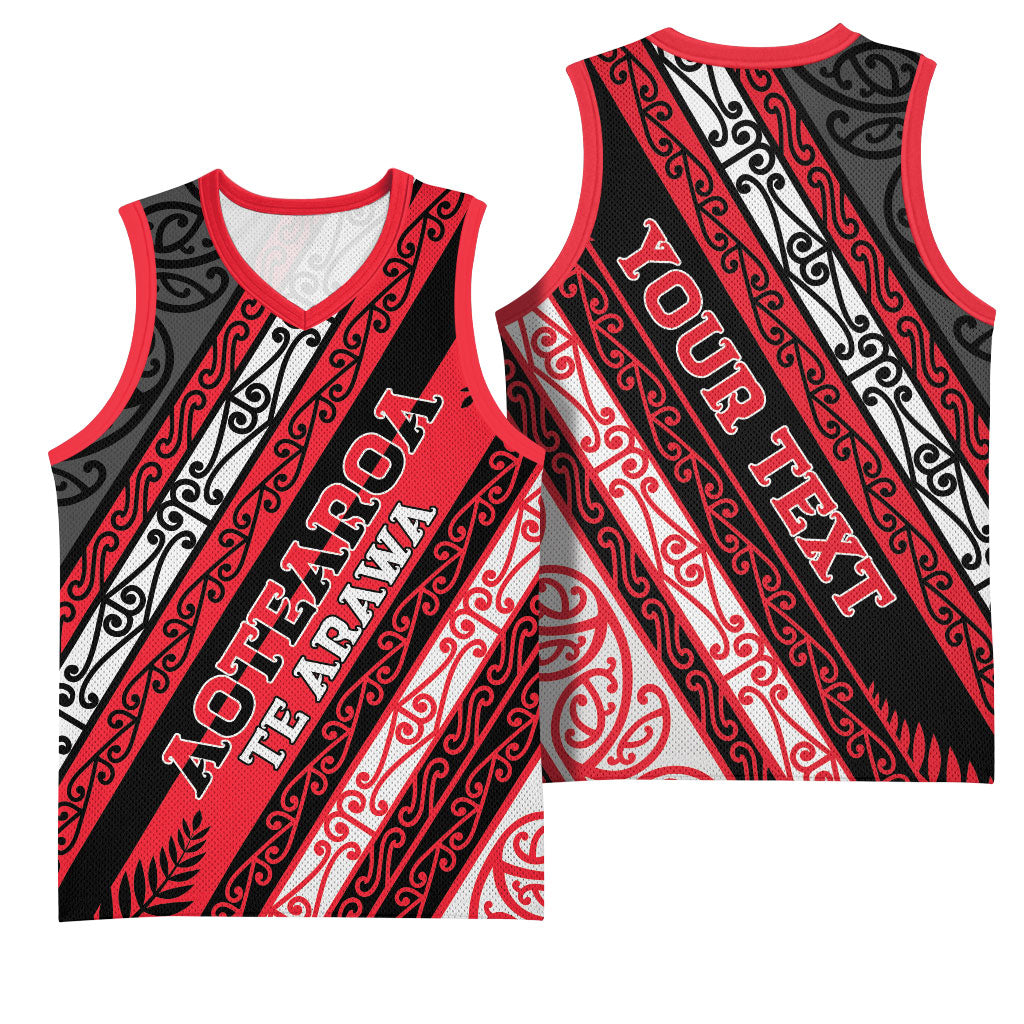 Personalised Aotearoa Te Arawa Basketball Jersey New Zealand Maori Tribal Fern Pattern