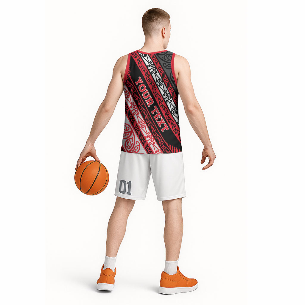 Personalised Aotearoa Te Arawa Basketball Jersey New Zealand Maori Tribal Fern Pattern
