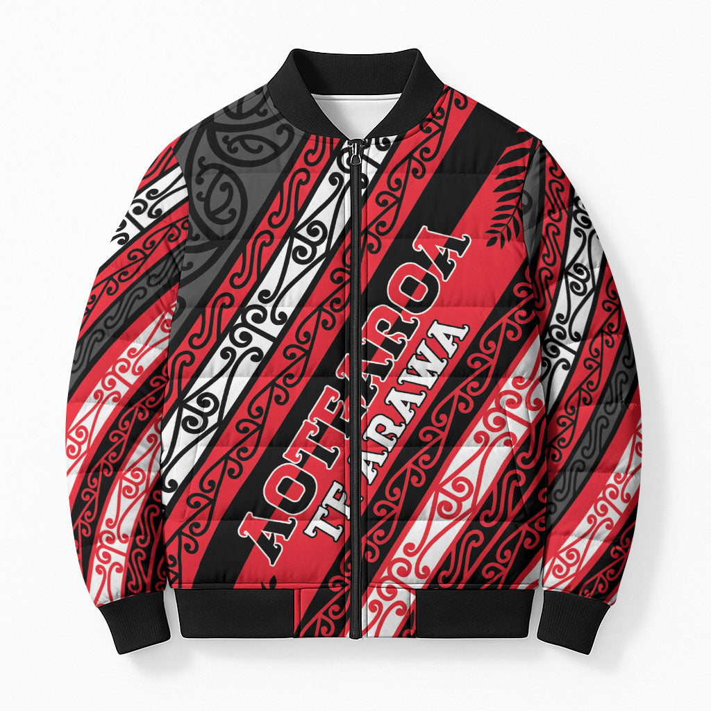 Personalised Aotearoa Te Arawa Bomber Puffer Jacket New Zealand Maori Tribal Fern Pattern