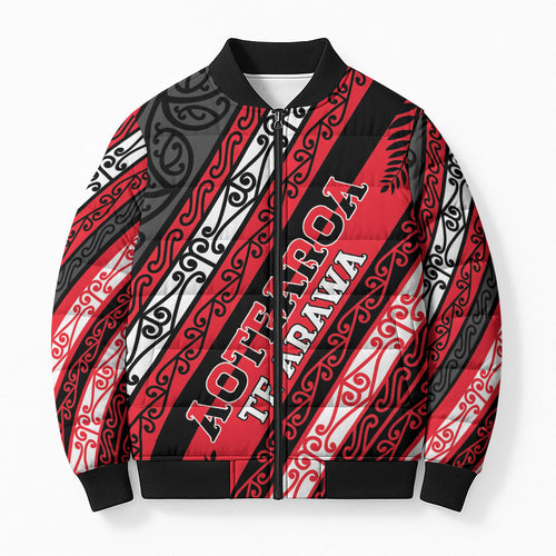 Personalised Aotearoa Te Arawa Bomber Puffer Jacket New Zealand Maori Tribal Fern Pattern