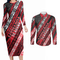 Personalised Aotearoa Te Arawa Couples Matching Long Sleeve Bodycon Dress and Long Sleeve Button Shirt New Zealand Maori Tribal Fern Pattern