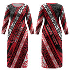 Personalised Aotearoa Te Arawa Couples Matching Long Sleeve Bodycon Dress and Long Sleeve Button Shirt New Zealand Maori Tribal Fern Pattern
