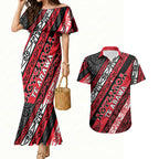 Personalised Aotearoa Te Arawa Couples Matching Mermaid Dress and Hawaiian Shirt New Zealand Maori Tribal Fern Pattern