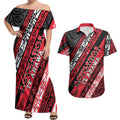 Personalised Aotearoa Te Arawa Couples Matching Off Shoulder Maxi Dress and Hawaiian Shirt New Zealand Maori Tribal Fern Pattern