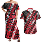 Personalised Aotearoa Te Arawa Couples Matching Off Shoulder Maxi Dress and Hawaiian Shirt New Zealand Maori Tribal Fern Pattern