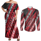 Personalised Aotearoa Te Arawa Couples Matching Off Shoulder Maxi Dress and Long Sleeve Button Shirt New Zealand Maori Tribal Fern Pattern