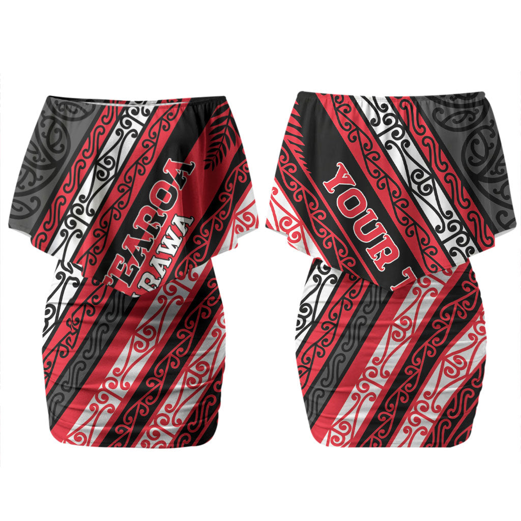 Personalised Aotearoa Te Arawa Couples Matching Off Shoulder Short Dress and Hawaiian Shirt New Zealand Maori Tribal Fern Pattern