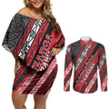 Personalised Aotearoa Te Arawa Couples Matching Off Shoulder Short Dress and Long Sleeve Button Shirt New Zealand Maori Tribal Fern Pattern