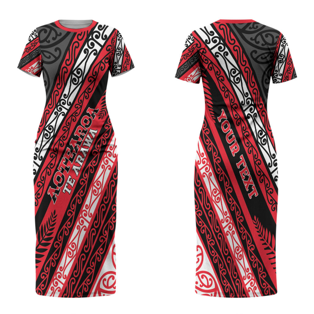 Personalised Aotearoa Te Arawa Couples Matching Short Sleeve Bodycon Dress and Hawaiian Shirt New Zealand Maori Tribal Fern Pattern