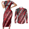Personalised Aotearoa Te Arawa Couples Matching Short Sleeve Bodycon Dress and Long Sleeve Button Shirt New Zealand Maori Tribal Fern Pattern