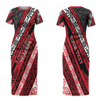 Personalised Aotearoa Te Arawa Couples Matching Short Sleeve Bodycon Dress and Long Sleeve Button Shirt New Zealand Maori Tribal Fern Pattern