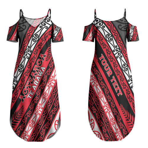 Personalised Aotearoa Te Arawa Couples Matching Summer Maxi Dress and Long Sleeve Button Shirt New Zealand Maori Tribal Fern Pattern