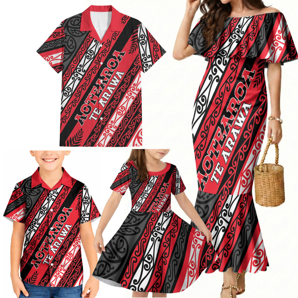 Personalised Aotearoa Te Arawa Family Matching Mermaid Dress and Hawaiian Shirt New Zealand Maori Tribal Fern Pattern