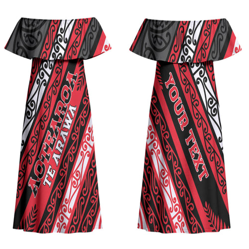 Personalised Aotearoa Te Arawa Family Matching Off Shoulder Maxi Dress and Hawaiian Shirt New Zealand Maori Tribal Fern Pattern