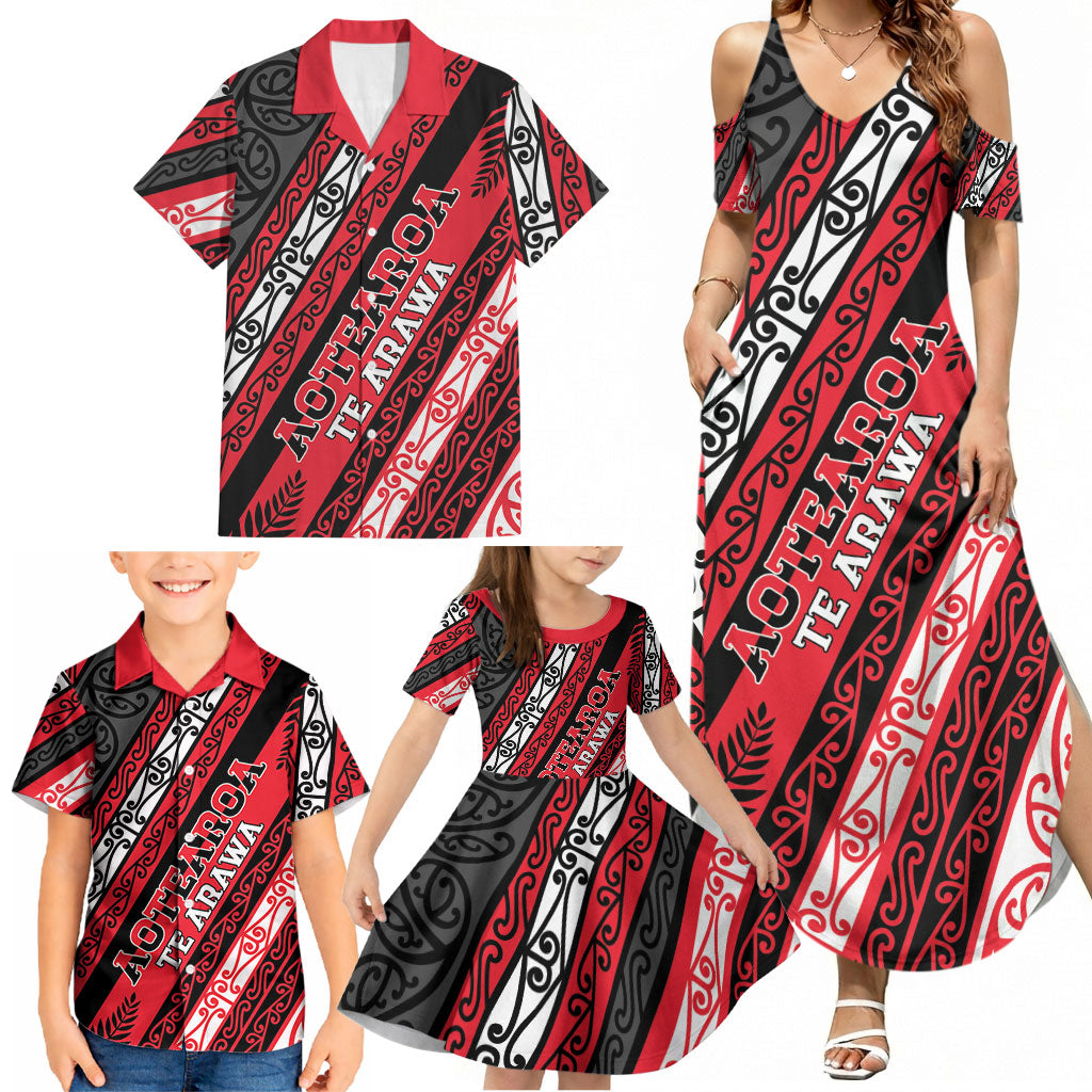 Personalised Aotearoa Te Arawa Family Matching Summer Maxi Dress and Hawaiian Shirt New Zealand Maori Tribal Fern Pattern