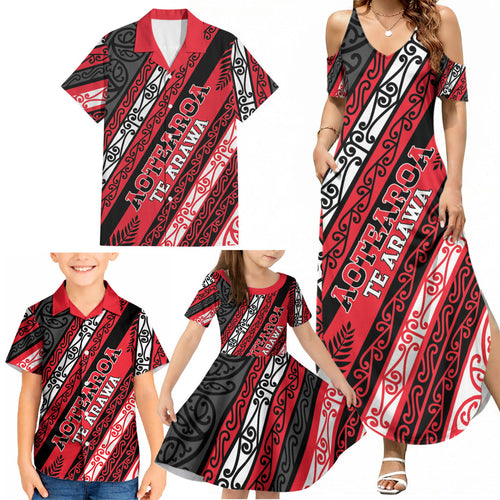 Personalised Aotearoa Te Arawa Family Matching Summer Maxi Dress and Hawaiian Shirt New Zealand Maori Tribal Fern Pattern