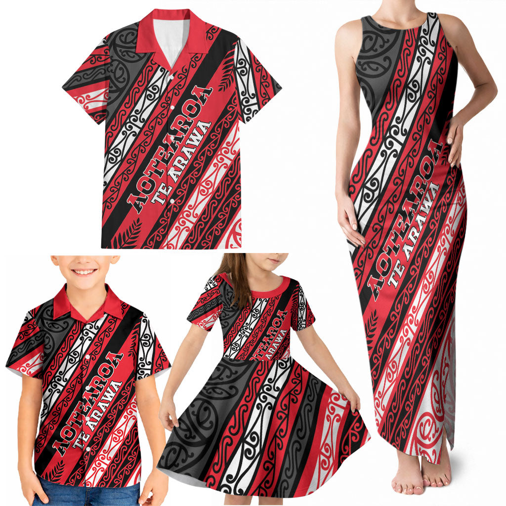 Personalised Aotearoa Te Arawa Family Matching Tank Maxi Dress and Hawaiian Shirt New Zealand Maori Tribal Fern Pattern