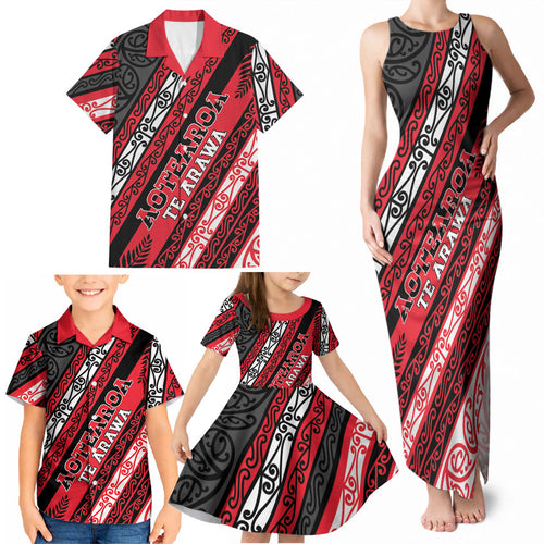 Personalised Aotearoa Te Arawa Family Matching Tank Maxi Dress and Hawaiian Shirt New Zealand Maori Tribal Fern Pattern
