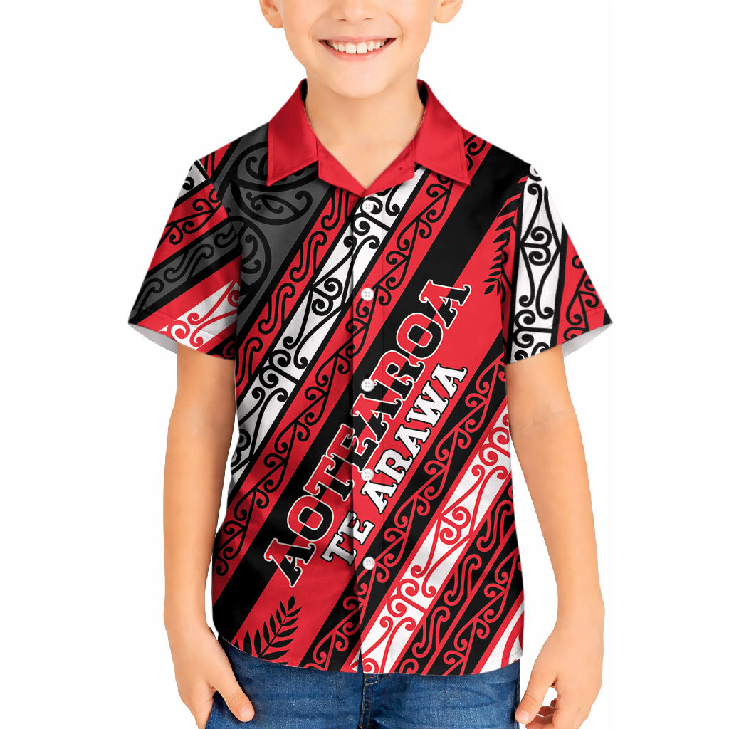 Personalised Aotearoa Te Arawa Kid Hawaiian Shirt New Zealand Maori Tribal Fern Pattern