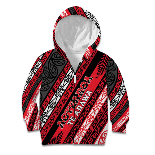 Personalised Aotearoa Te Arawa Kid Hoodie New Zealand Maori Tribal Fern Pattern