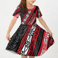Personalised Aotearoa Te Arawa Kid Short Sleeve Dress New Zealand Maori Tribal Fern Pattern