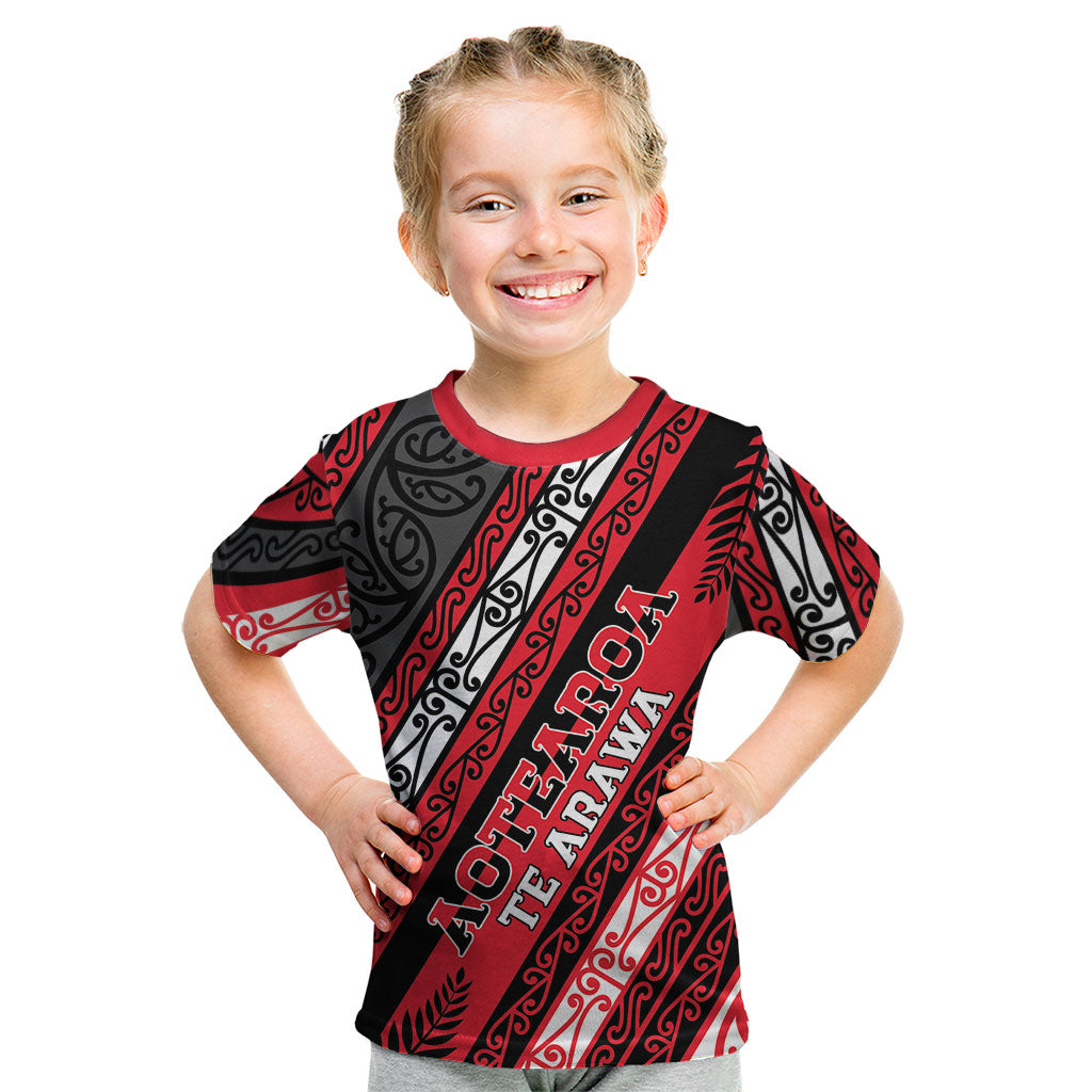 Personalised Aotearoa Te Arawa Kid T Shirt New Zealand Maori Tribal Fern Pattern