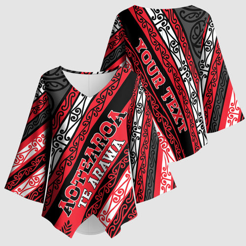 Personalised Aotearoa Te Arawa Kimono Sleeve Blouse New Zealand Maori Tribal Fern Pattern