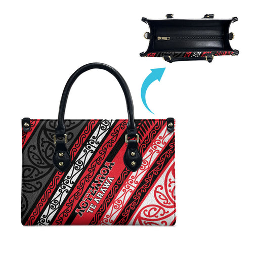 Aotearoa Te Arawa Leather Bag New Zealand Maori Tribal Fern Pattern