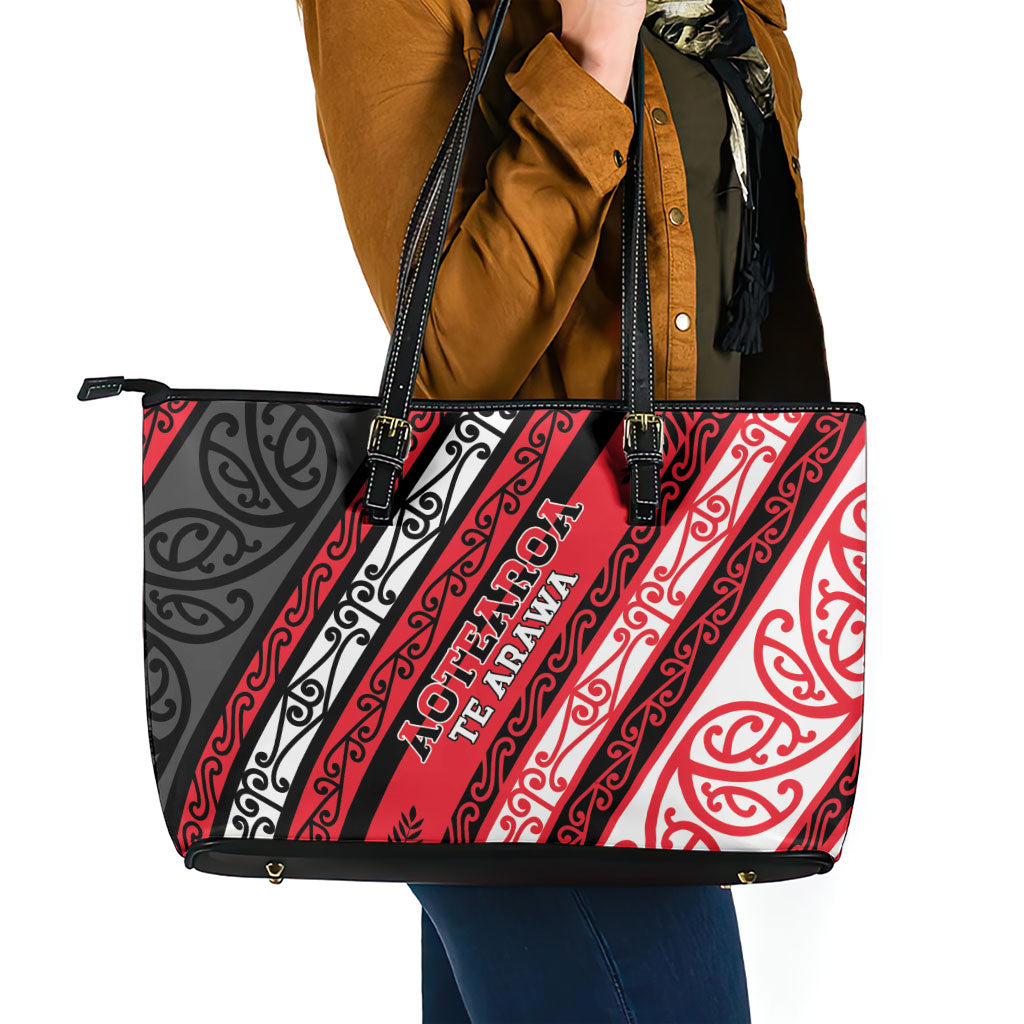 Aotearoa Te Arawa Leather Tote Bag New Zealand Maori Tribal Fern Pattern